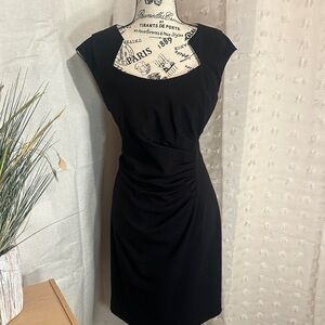 Calvin Klein Black Ruched Waist Cap-Sleeve Midi Dress